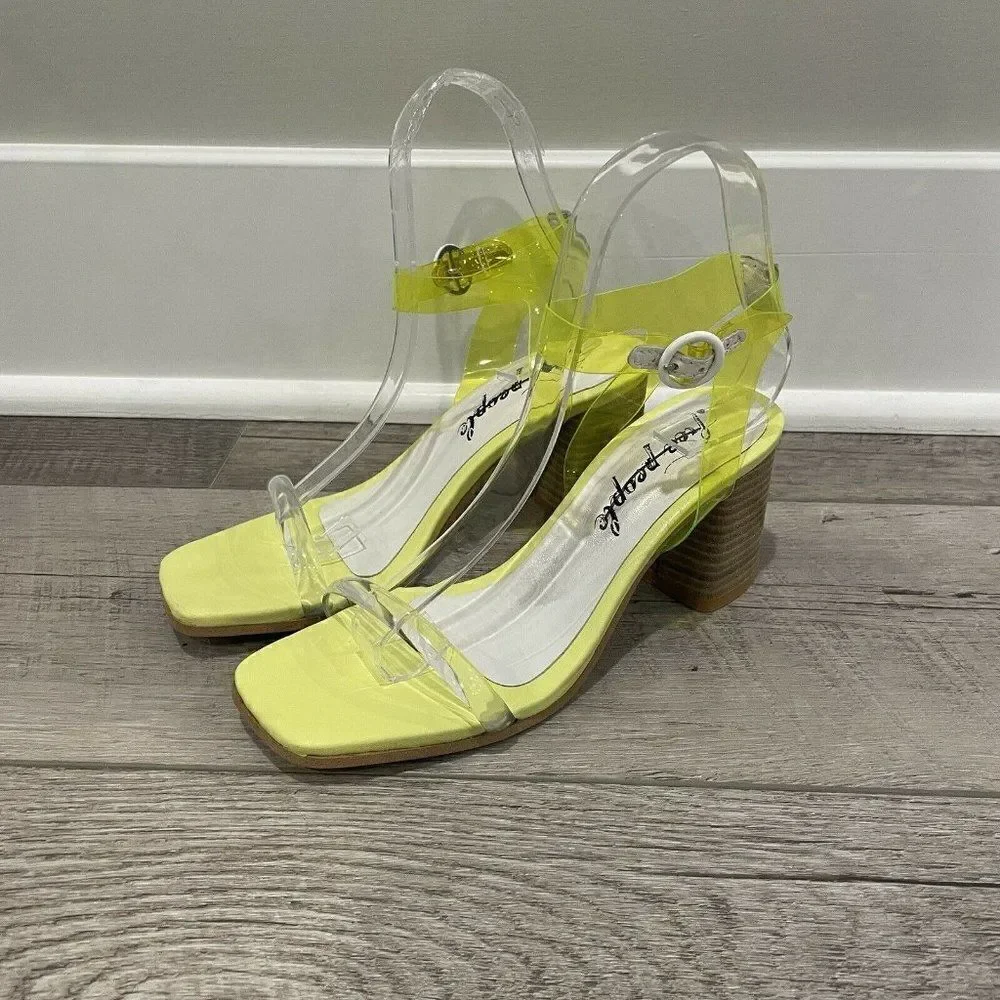 Free‎ People Block Heel Sandal Womens 36 Yellow Natal Transparent NEW